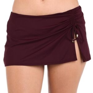 NWT La Blanca Island Goddess Skirted Swimsuit Bikini Bottom Dark Cherry Maroon 8